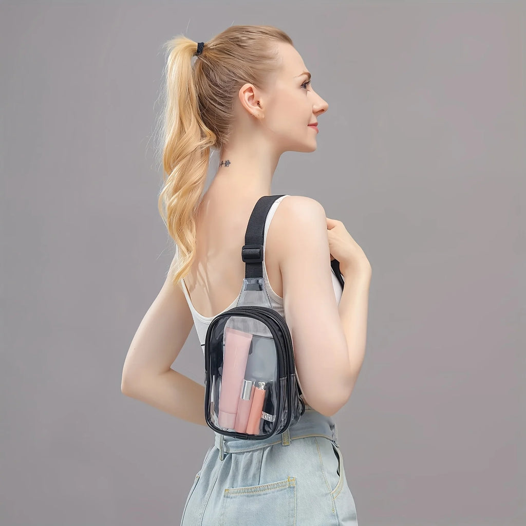 Clear Sling Bag, Clear Fanny Pack Stadium Approved Crossbody Bag Purses for Women Heavy Duty Transparent Chest Bag with Adjustab