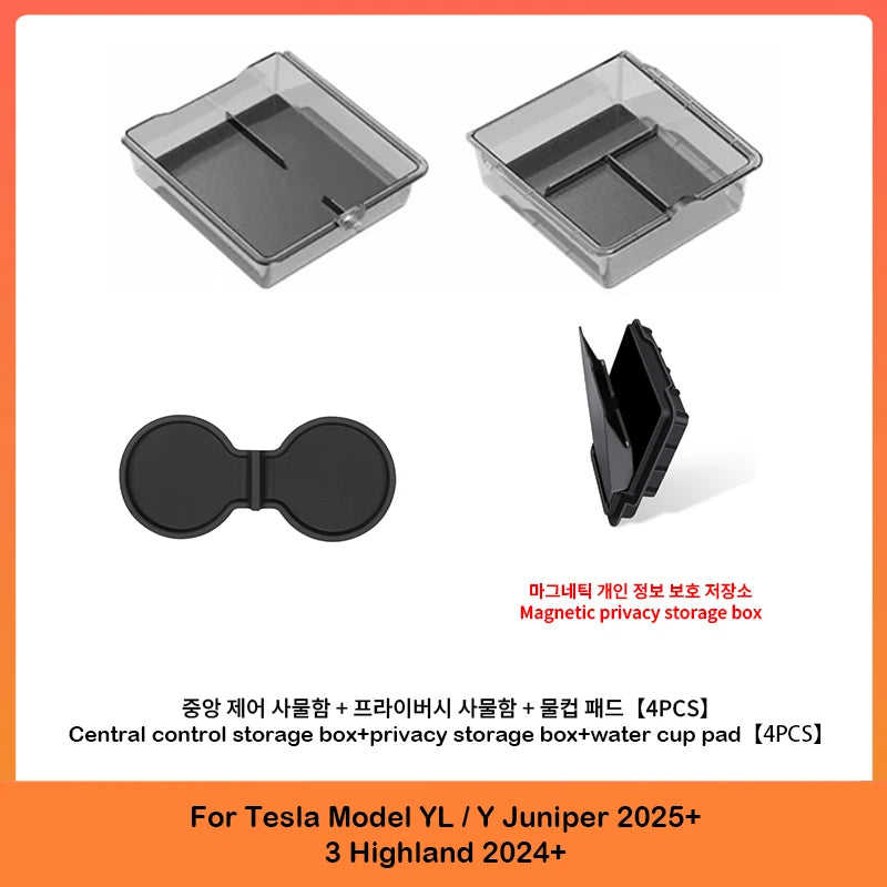 Center Console Upper Storage Box ABS Silicone Non-Slip Front Rear Armrest For Tesla Model 3 Model Y Juniper YL Car Supplies
