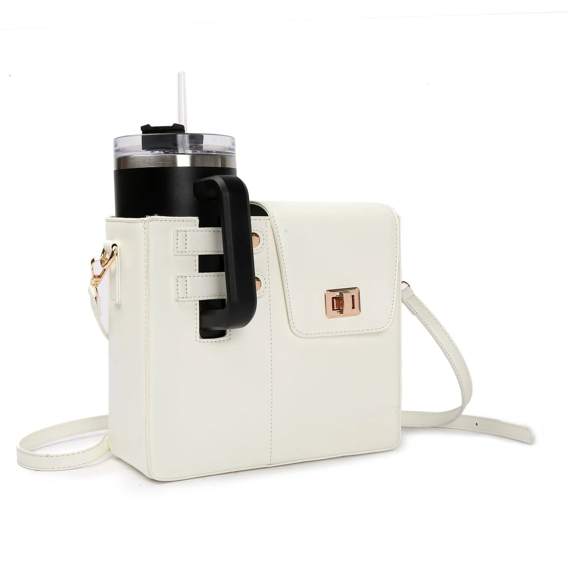 Fashion Crossbody bag with Water Bottle Holder PU Leather Shoulder Bag for Daily Commute Hiking Commute Outdoor Travel
