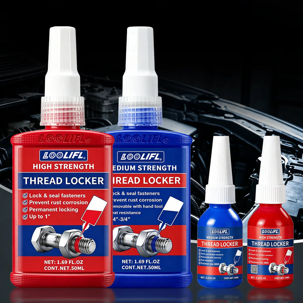 50ml Blue and red threaded locks, medium-strength threaded locks, nut, bolt, fastener, and metal threaded locks, oxygen-free curing screw adhesive to prevent loosening (blue and red)