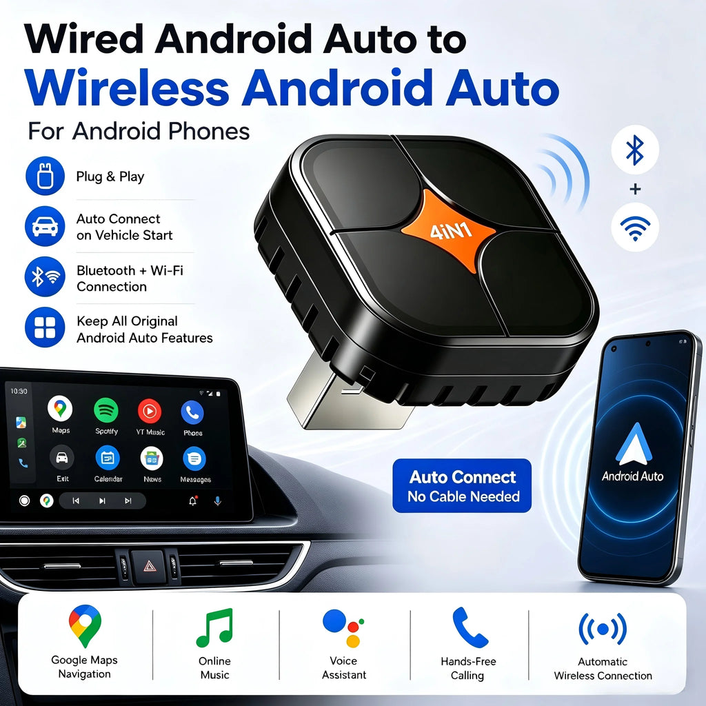 4IN1 Wireless CarPlay Android Auto Dongle Wired To Wireless Converter AirPlay Miracast Screen Mirror Bluetooth WiFi Auto Connect