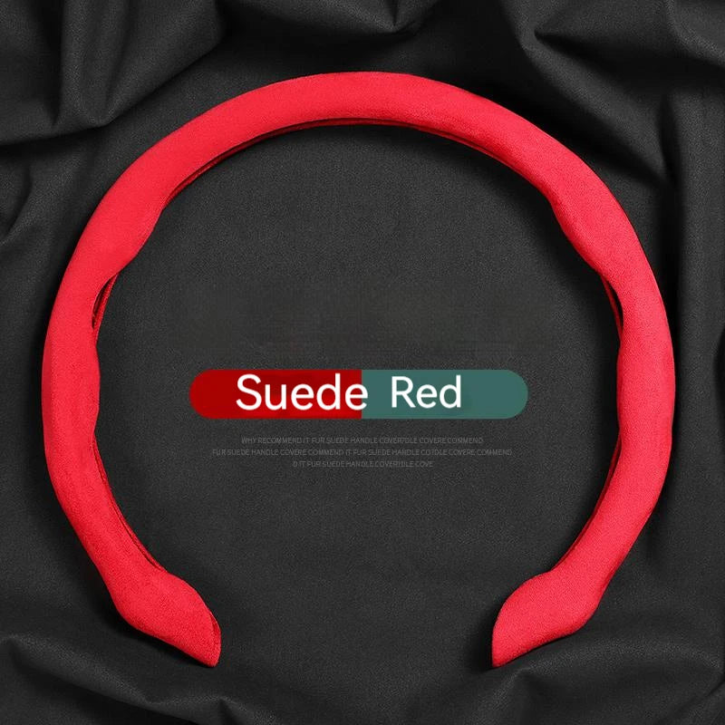 Car steering wheel sleeve, half wrapped carbon fiber pattern, all-season universal card type anti slip mesh, red D-shaped handle