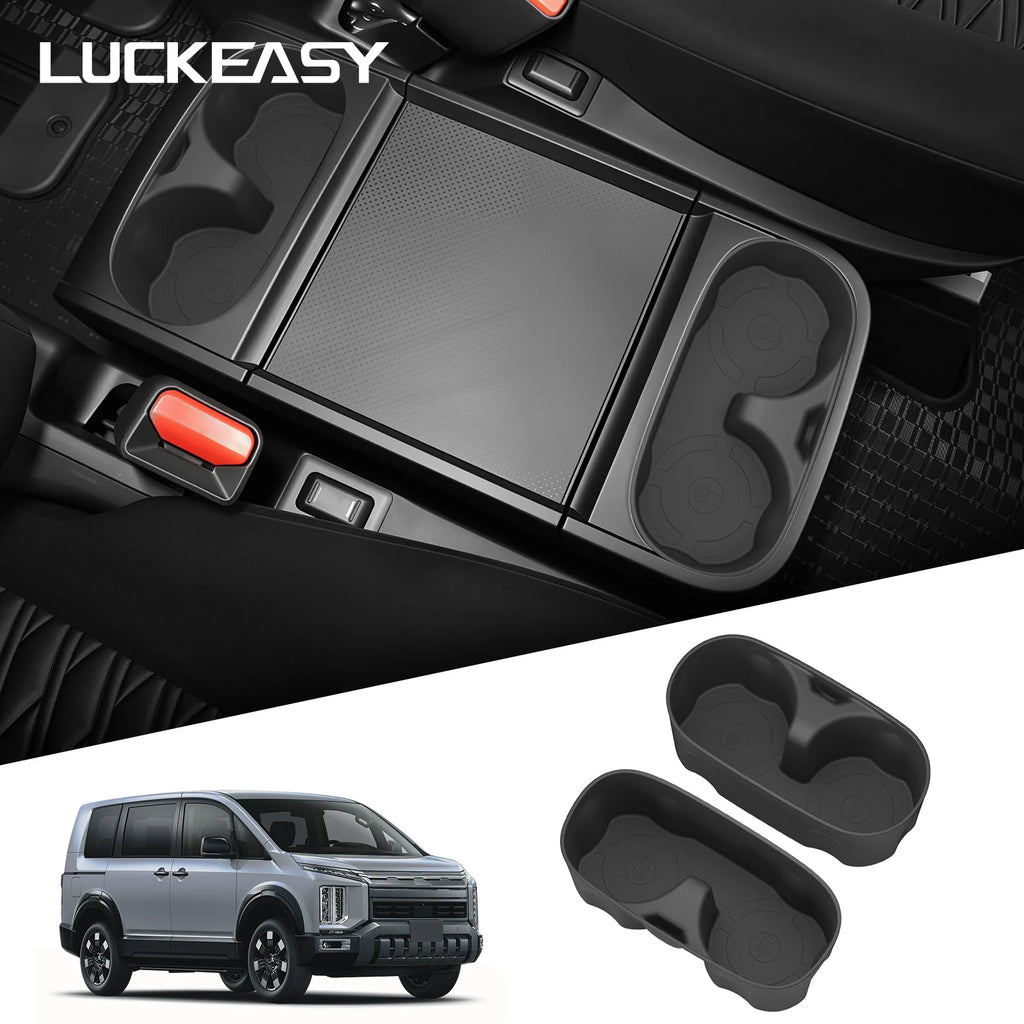 LUCKEASY for Mitsubishi Delica D5 2019-2026 Central Console Water Cup Holder Interior Accessories Drinks Holder Storage Case Box