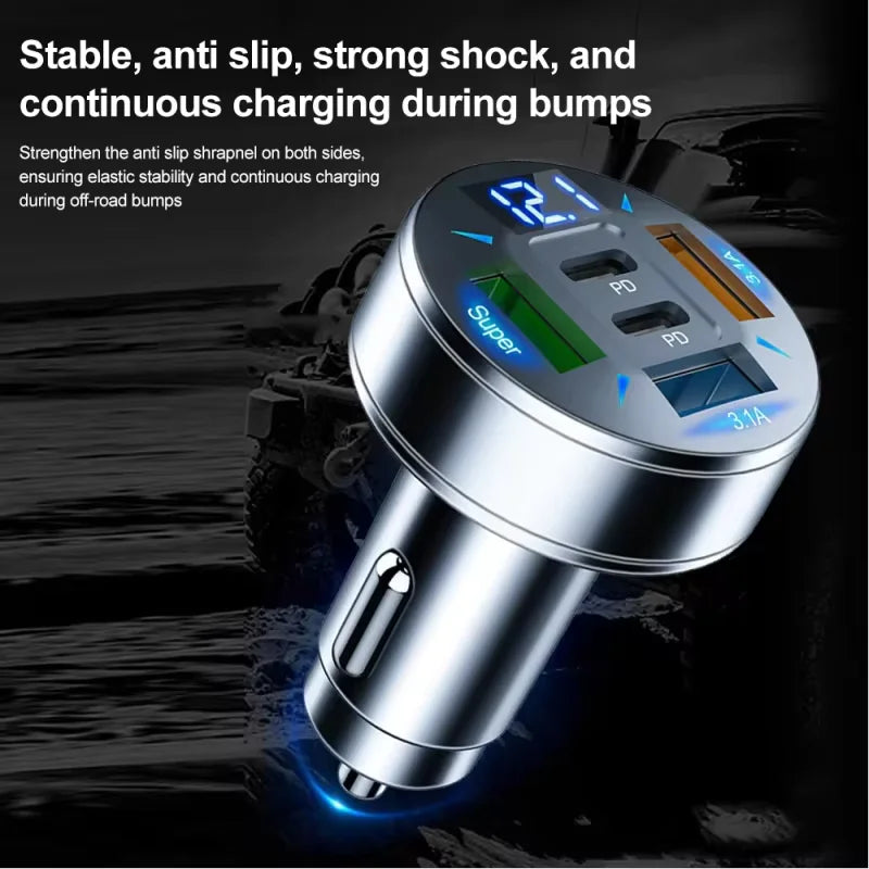 100W 5-in-1 PD QC3.0 Car Charger Fast Charging USB C  A fast charging adapter suitable smartphones and tablets portable charger