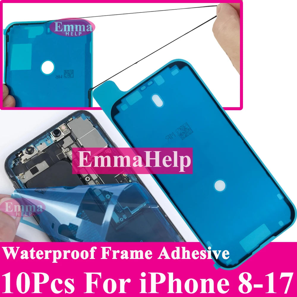 10pcs Waterproof Sticker for iPhone 16 Pro Max 17 14 13 12 11 15 XS XR 8 SE 3M Seal Adhesive Pre-Cut LCD Screen Frame Tape Glue