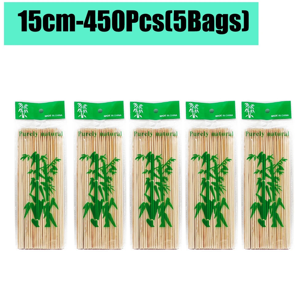 90-1350Pcs Disposable BBQ Bamboo Sticks 15/20/25/30cm for Grilling, Fruit, Kabob,BBQ, Barbecue, Kitchen, Camping, Outdoor