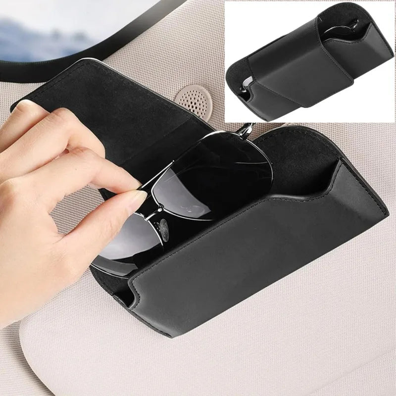 1pcs Universal Black Car Glasses Case Sunshade Clip Magnetic Buckle Glasses Storage Box Glasses Holder