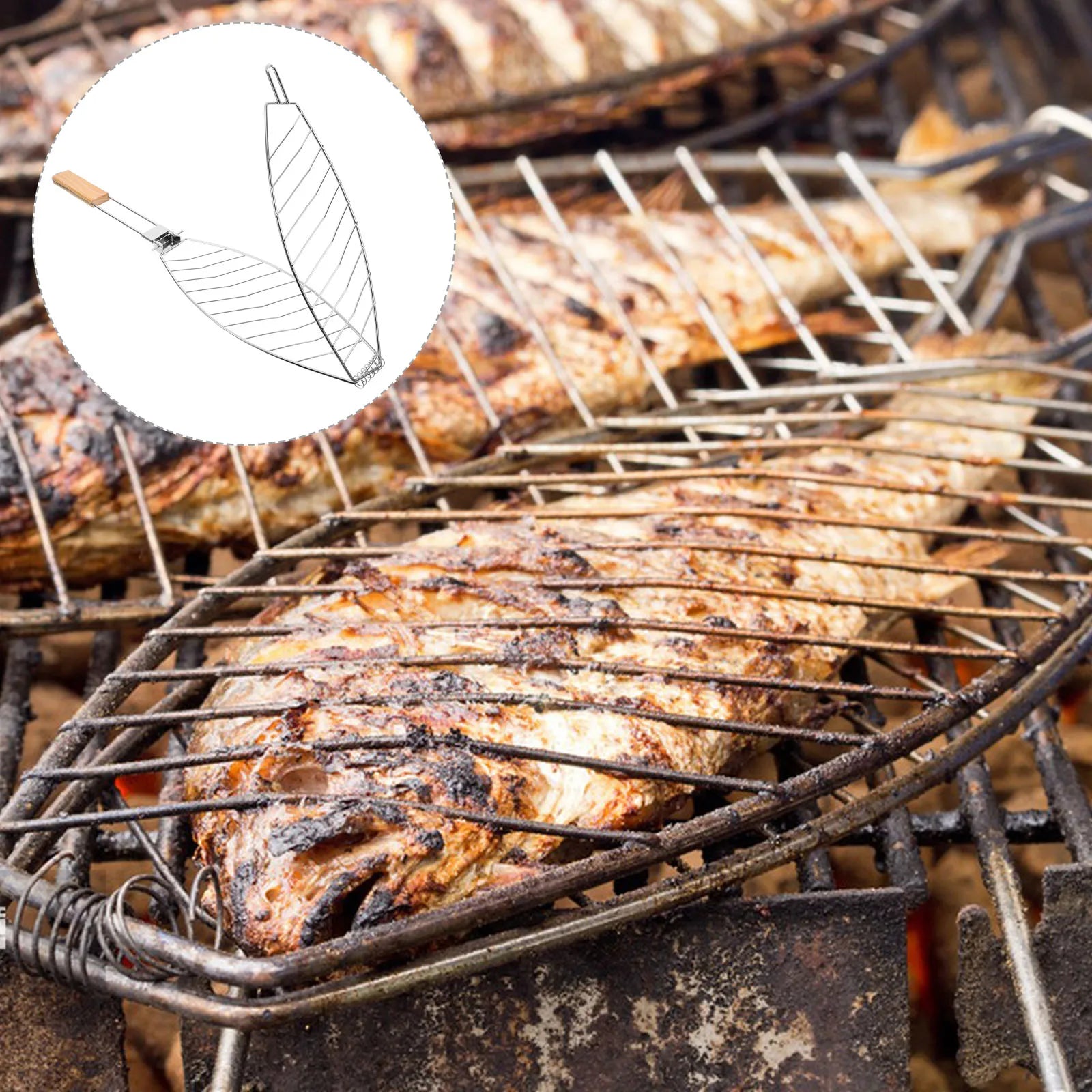 Fish Grill Basket Folding Portable Stainless Steel Barbecue Bbq Grill Basket Barbecue Net Clip With Folding Handle Camping Tool