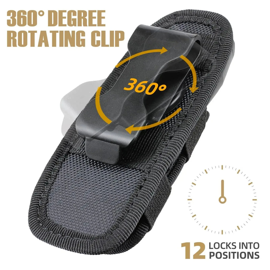 Tactical Flashlight Pouch Belt Torch Bag Durable Hunting Lighting Accessory Outdoor Survival Kits Case With 360 Degree Carabiner