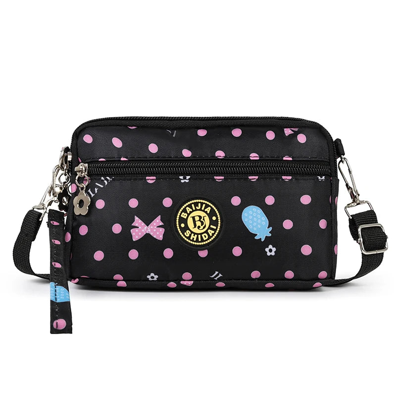 Lightweight Utility Crossbody Bag Durable Nylon Canvas Floral Print Multi Compartment Secure Zipper Women Travel Handbag