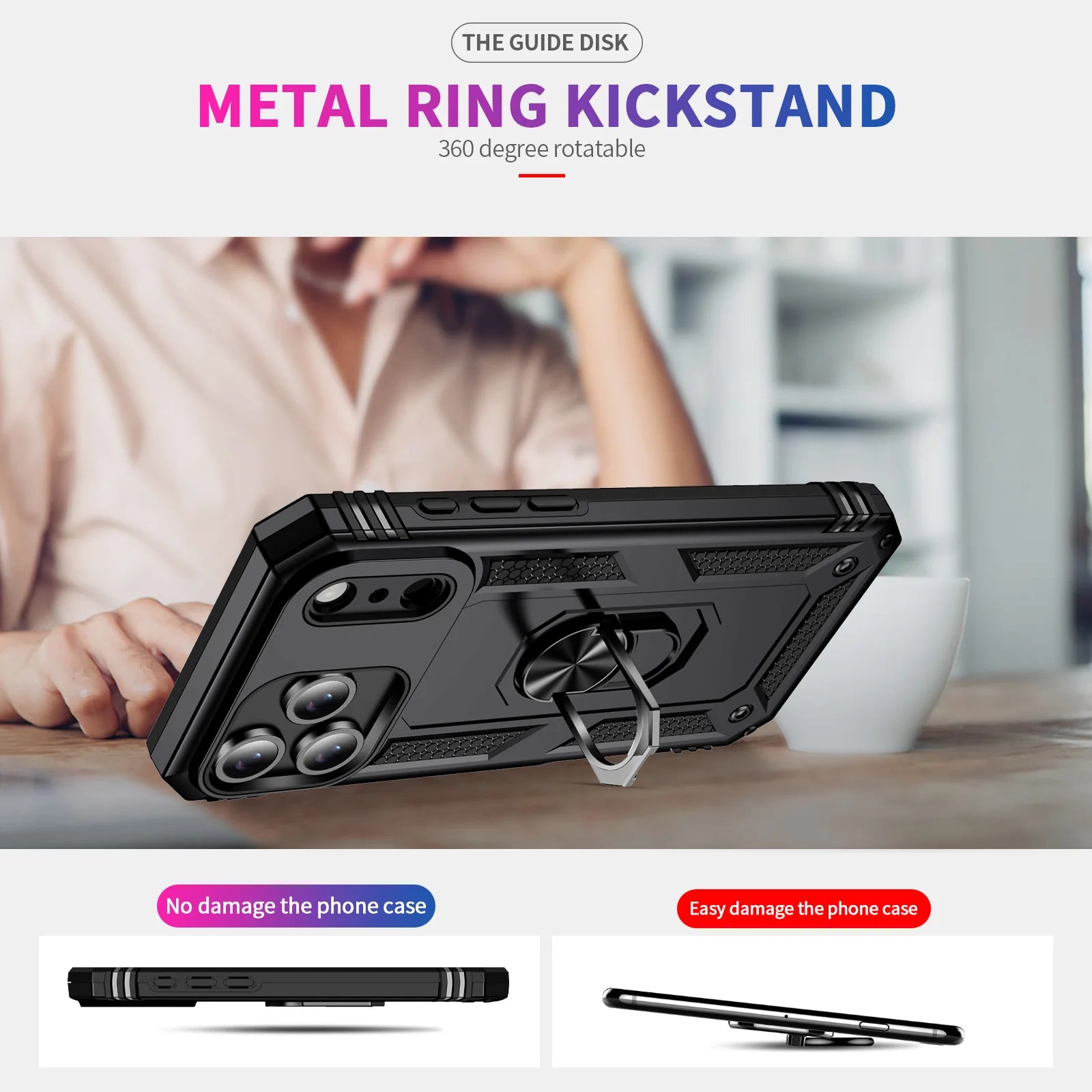 Shockproof Armor Phone Case For iPhone 17 16 15 14 13 12 11 Pro Max Plus Mini 16e 17e Air Metal Ring Holder Anti-drop Cover