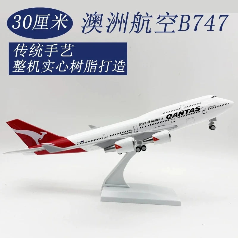 Diecast 1/250 Scale Model B747 Qantas Airlines Aircraft Model Replica 30cm Resin Toys Airplane Kids Aviation Gift W Landing Gear