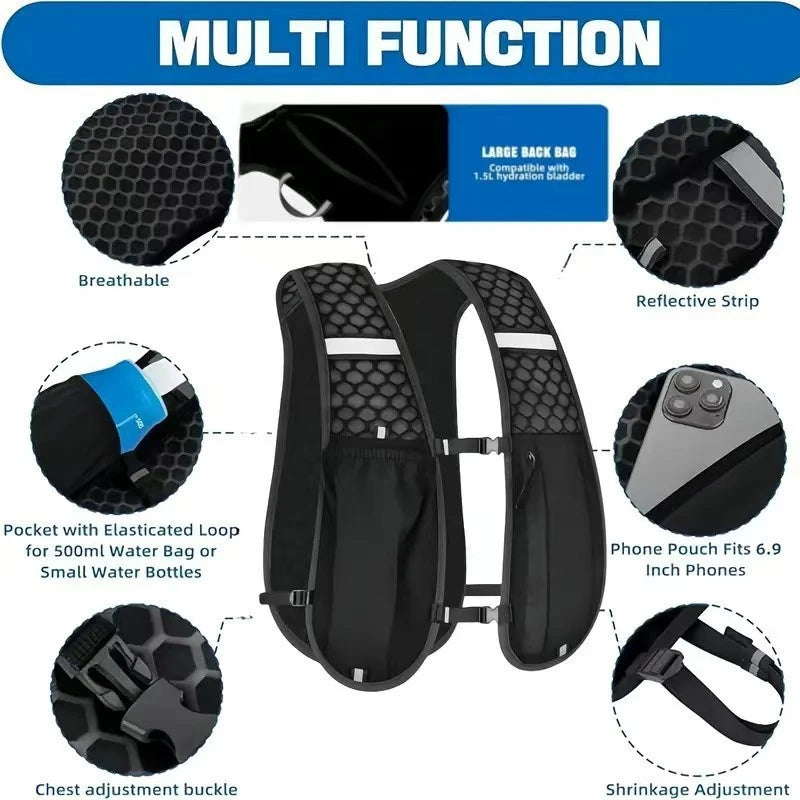 Running Hydration Backpack Vest for Outdoor Sports - Ergonomic Water Holder for Trail Race, Hiking, Cycling, Climbing, Jogging