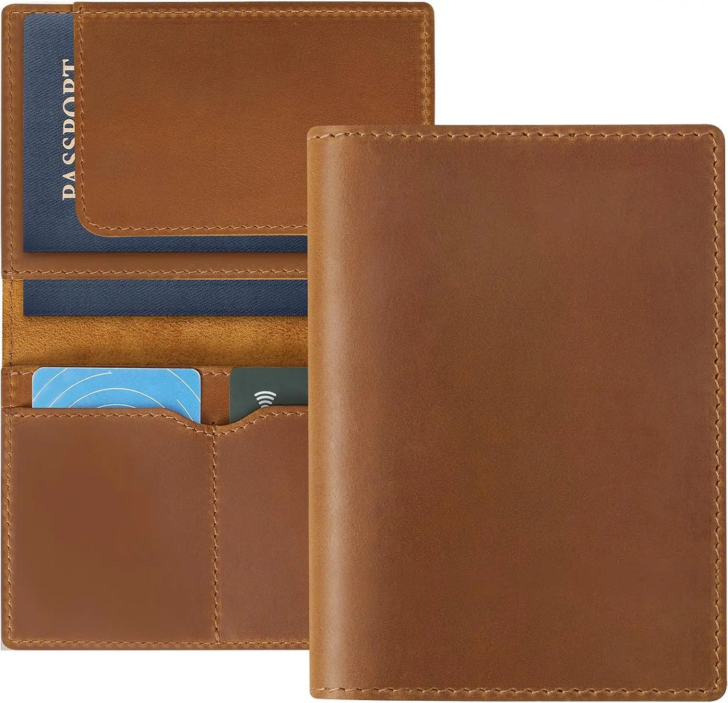 AIGUONIU Leather Passport Holder Travel Wallet Cover Case for Men and Women Leather Travel Documents Organizer Protector