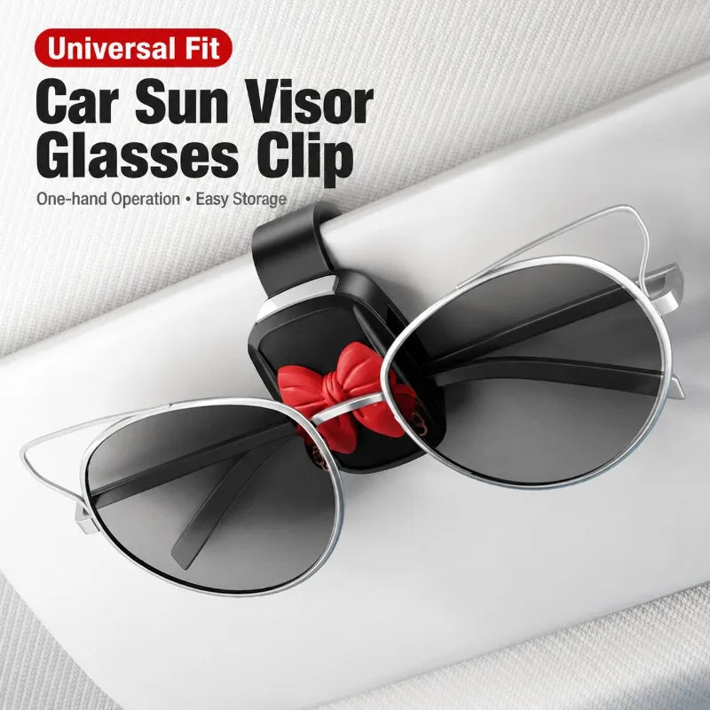 Bowknot Car Glasses Clip Cute Feminine Cartoon Sun Visor Multifunctional Storage Holder Eyeglass Organizer Auto Interior