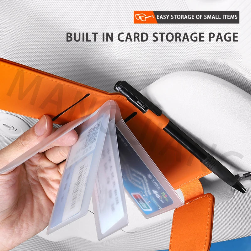 Car Sun Visor Organizer For Car Universal Eyeglasses Holder Card Storage Bag Pockets Clip Leather Interior Auto Accessories