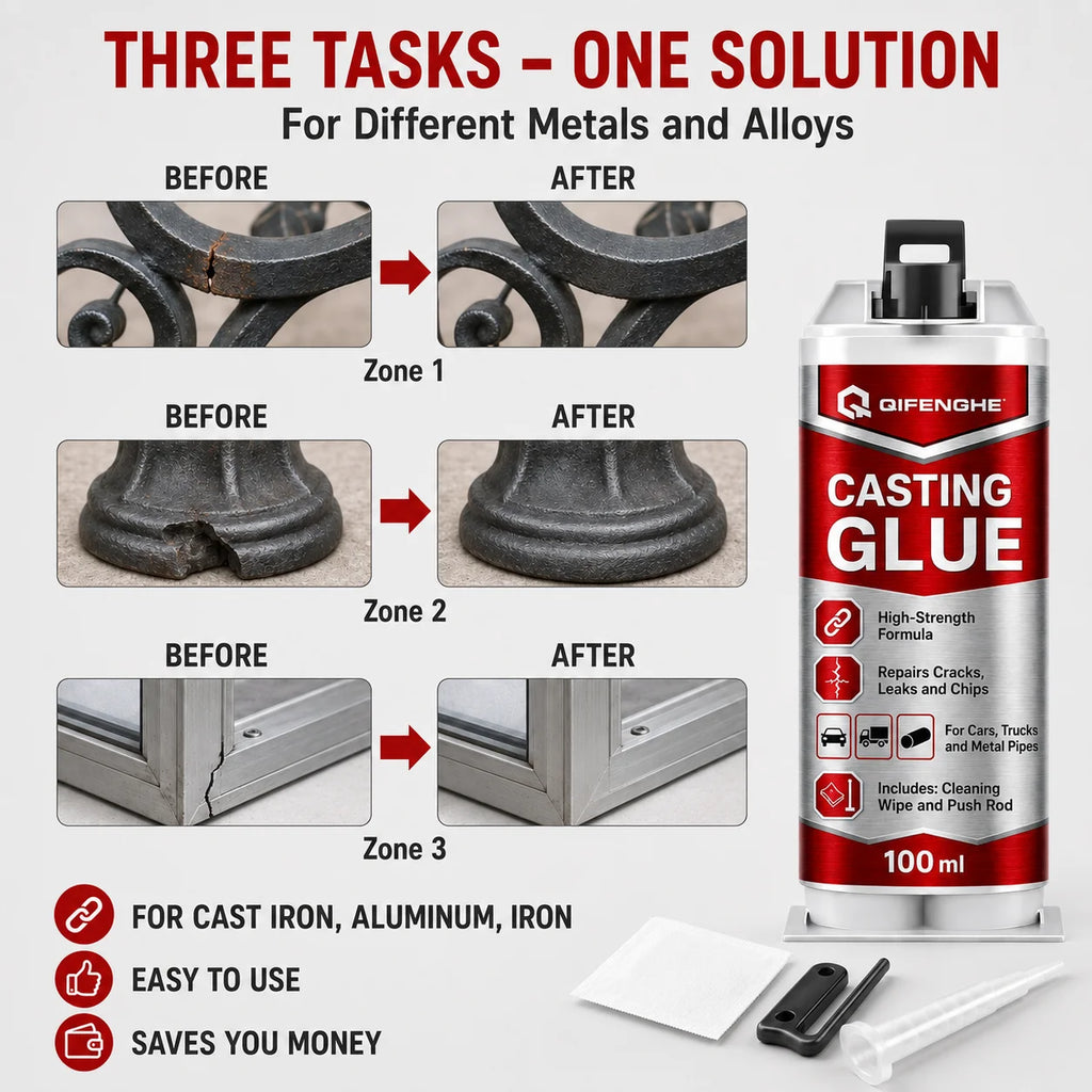 100ML QIFENGHE AB Casting Glue High Strength Cold Welding Adhesive Metal Crack Leak Repair Glue for Vehicle Pipe Cast Iron