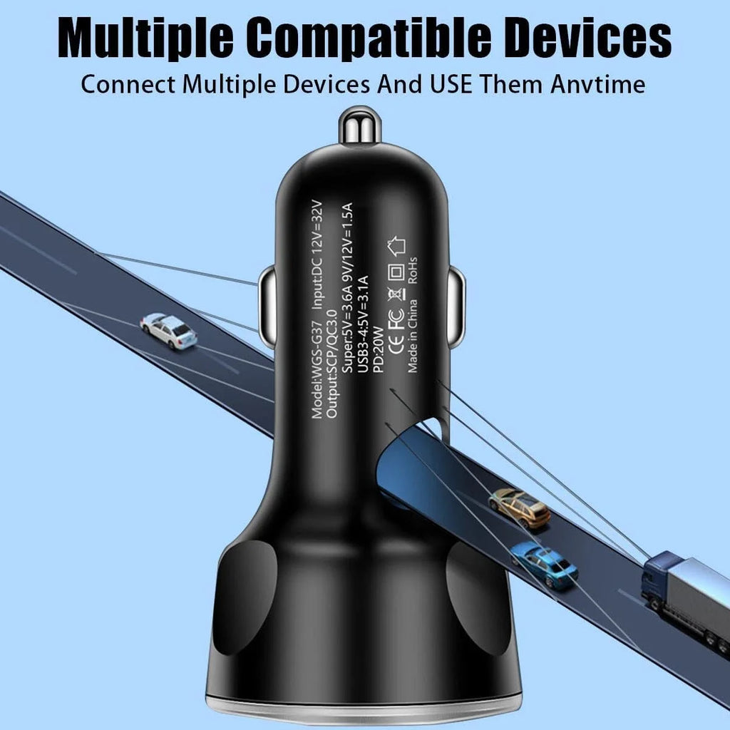 4 Port USB Car Charger Super Fast Charging Adapter For iPhone 17 16 For Samsung For Xiaomi Android Mobile Phones Car Charger