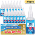 JXVX 1-15 PCs Super glue 502 High Strength Quick-drying Cyanoacrylate Transparent  Waterproof Adhesive for leather, rubber, wood, Metal High Strength Liquid glue Tool With Precision Distributor 0.7oz.