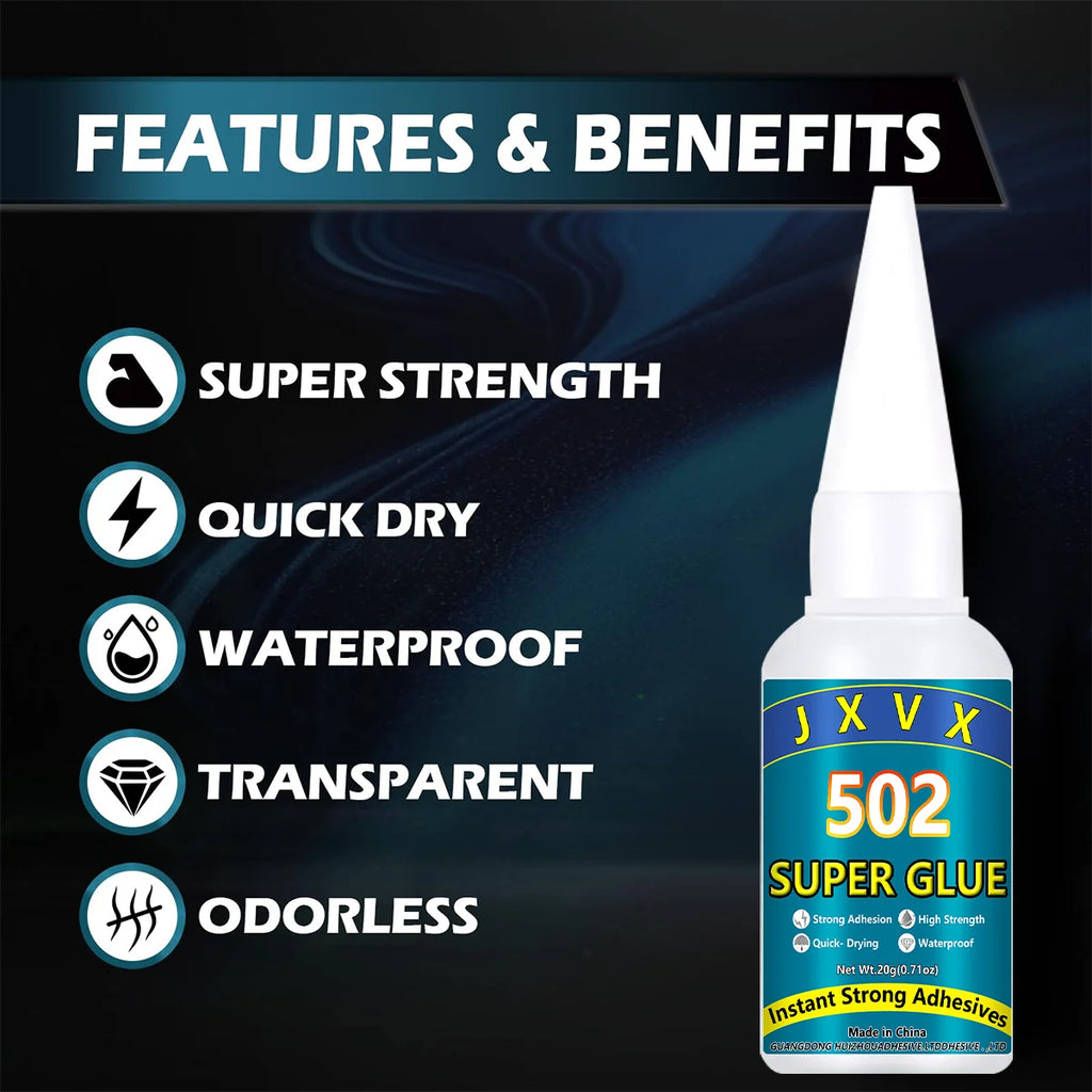 JXVX 1-5 PCs Super glue 502 High Strength Quick-drying Cyanoacrylate Adhesive for leather, rubber, wood, Metal High Strength Liquid glue Tool With Precision Distributor.