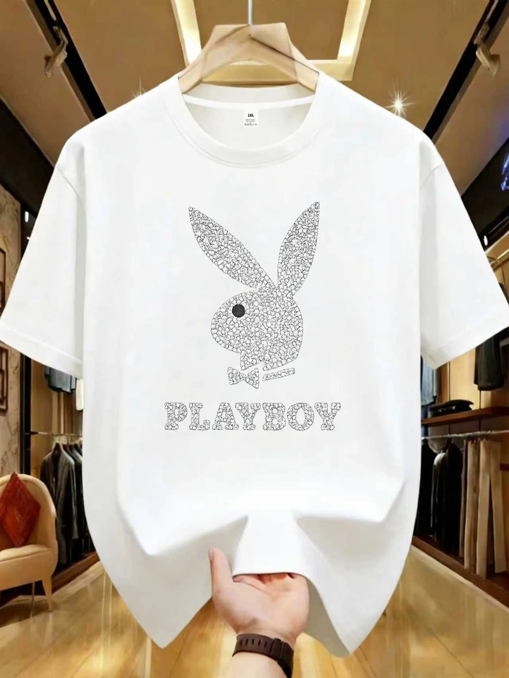 【WDS01152】Rabbit print plus size women's round neck T-shirt summer casual street fashion women's Joker short sleeve T-shirt