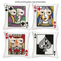 Quirky Game Room Style Pillow Covers, Playing Card Jack Queen King Ace with Plush Face Print Cushion Cases, Cozy Home Decor
