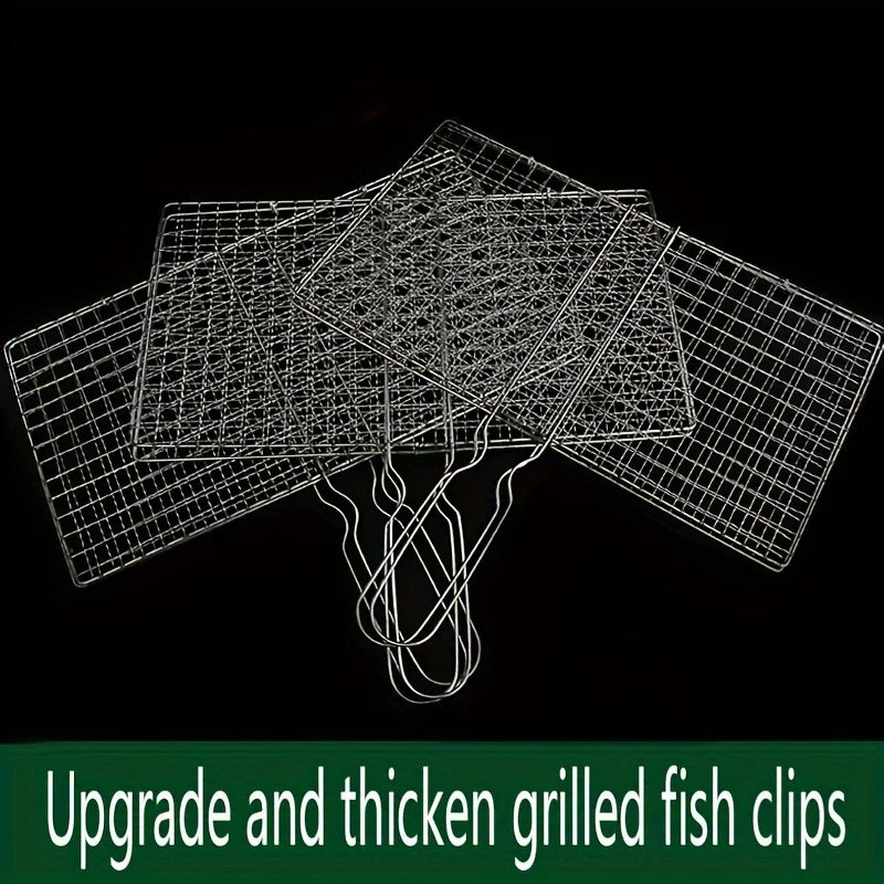 1pc Foldable BBQ Grill Basket Fish Roaster, Portable Vegetable Basket Fish Holder With Removable Handle
