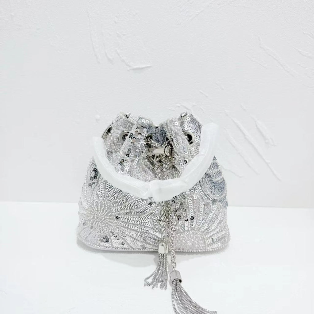 Women Bead Embroidery Shoulder Bag Women Fashionable Sequins Crossbody Chain Bucket Bag Handbag Shoulder Bags