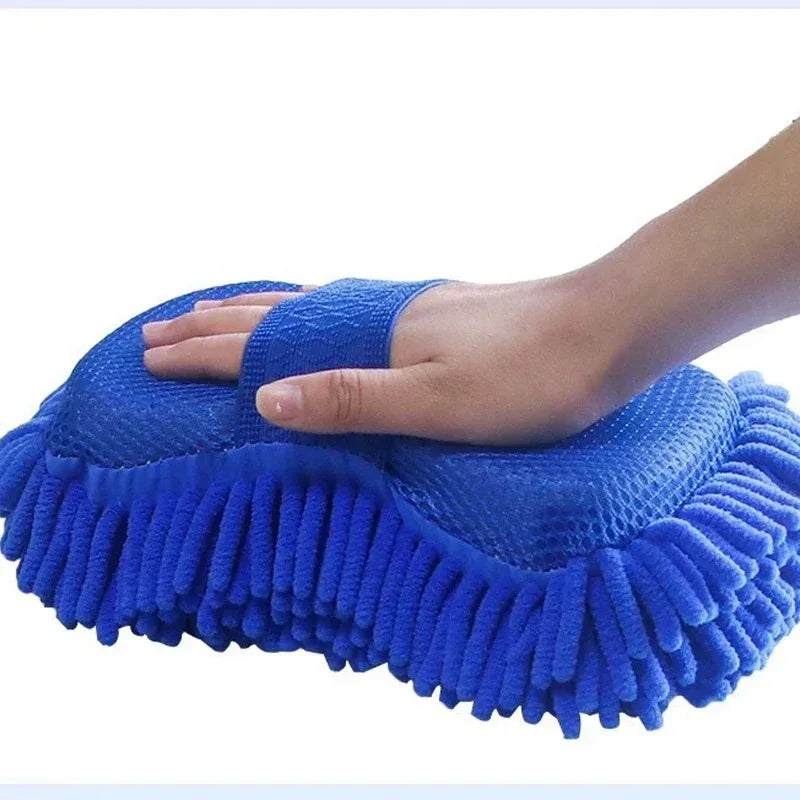 2Pcs Blue Microfiber Chenille Car Wash Sponge Care Washing Brush Pad Cleaning Tool Auto Washing Towel Gloves Styling Accessories