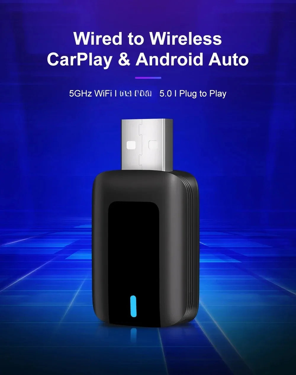 Wireless CarPlay Adapter Convert Wired CarPlay to Wireless for iPhone & Android Auto Plug & Play Low Latency, Fast Auto-Connect