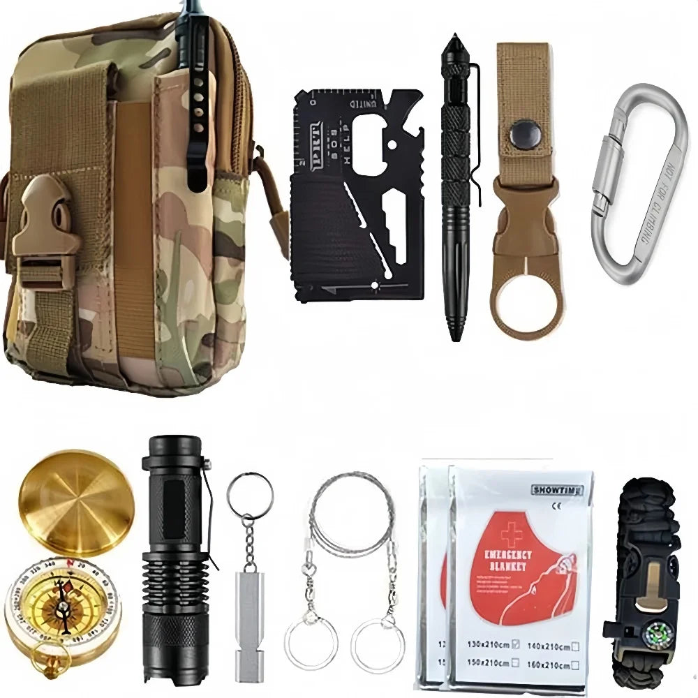 Outdoor Adventure Survival Kit SOS Emergency First Aid Kit Camping Equipments Medical Bag Self-defense EDC Pouch IFak