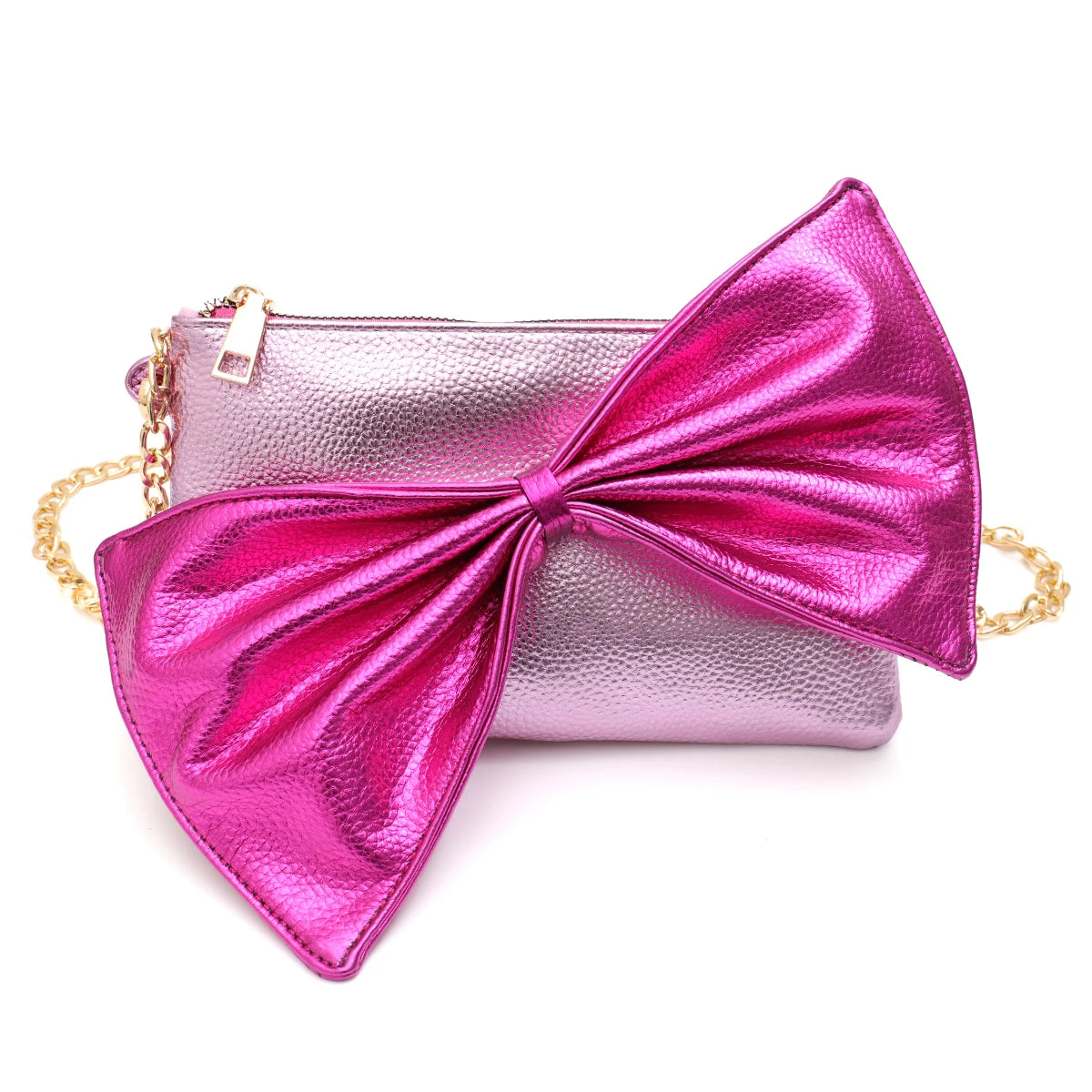 Luxury Metallic Vegan Leather Handbag Colorful Stripes Patchwork Sweet PU Bow knot Clutch Metal Chain Crossbody Bag Funky Y2K