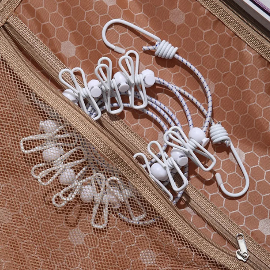 1.8M Outdoor Camping Non-slip Stretch Clothesline with 12Clips Travel Stretchy Clothesline Sock Line Hanging Laundry Drying Rope