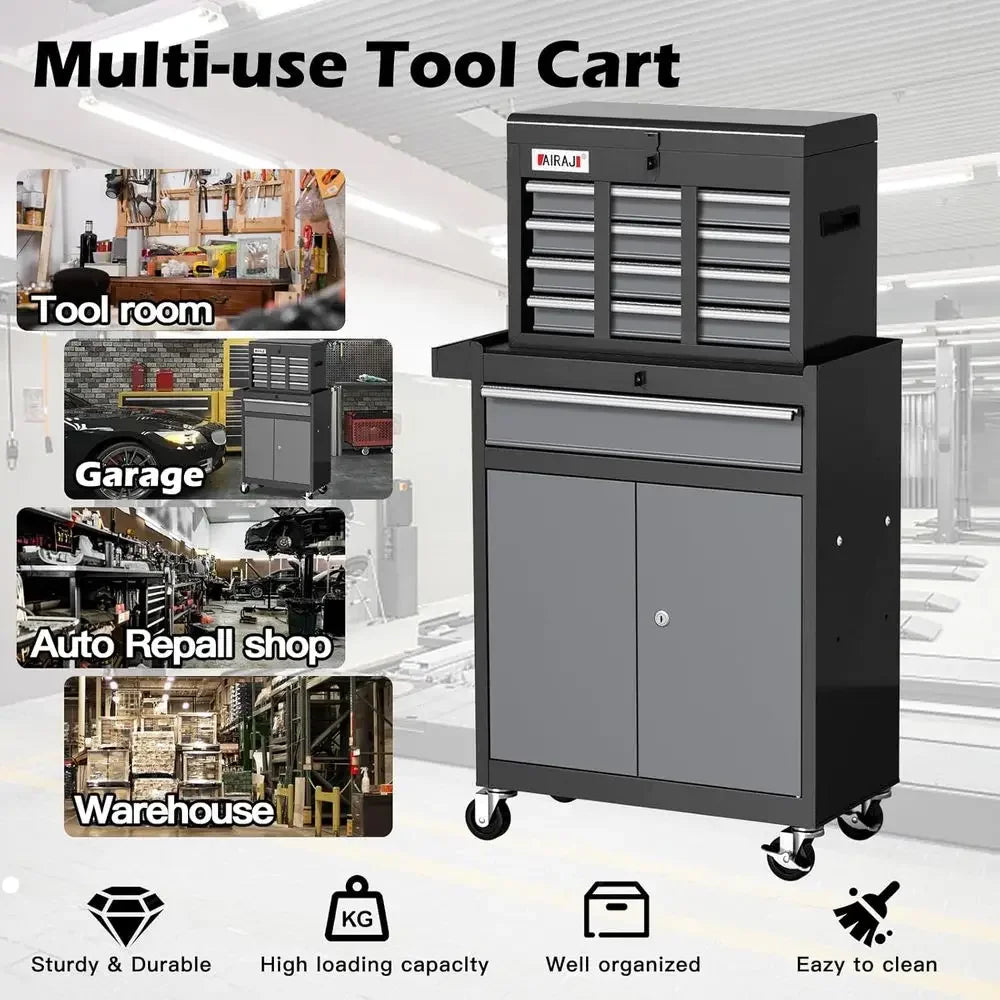 40-Inch Rolling Tool Chest with Detachable Top, Portable Cabinet for Workshop and Garage Storage, Black