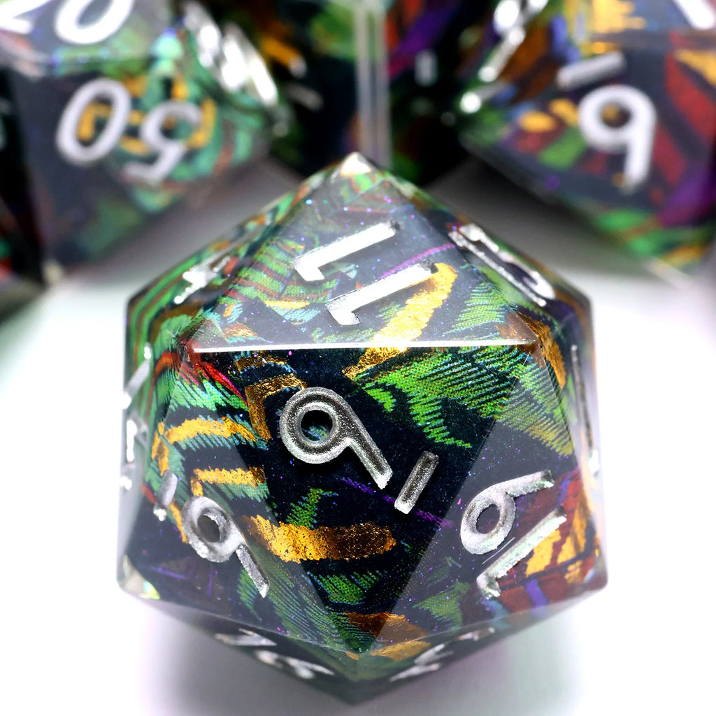 Enchanting DND Dice Set with Ocean Wave & Peach Blossom Designs-Perfect for Board Game,RPG & Tabletop Gaming Adventures-F2