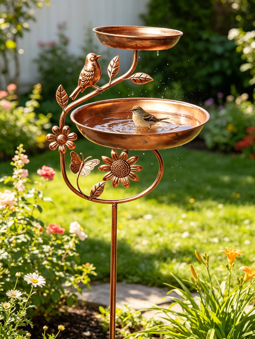 1Pc Garden Metal Bird Bath - Detachable Double Bowl Design, with Five-Claw Base, Sturdy and Durable Construction Can Be Used as a Bird Feeding and Drinking Bowl. Perfect for Outdoor Garden Decoration, Spring and Summer Decor,