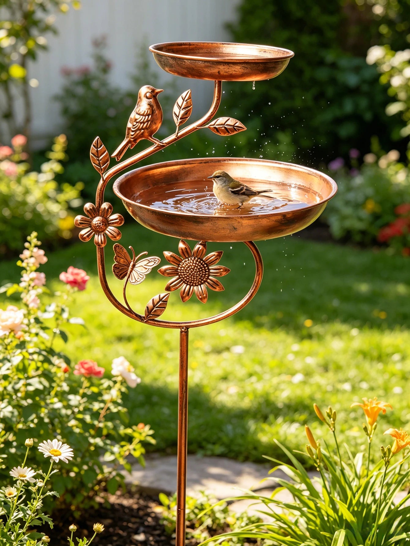 1Pc Garden Metal Bird Bath - Detachable Double Bowl Design, with Five-Claw Base, Sturdy and Durable Construction Can Be Used as a Bird Feeding and Drinking Bowl. Perfect for Outdoor Garden Decoration, Spring and Summer Decor,