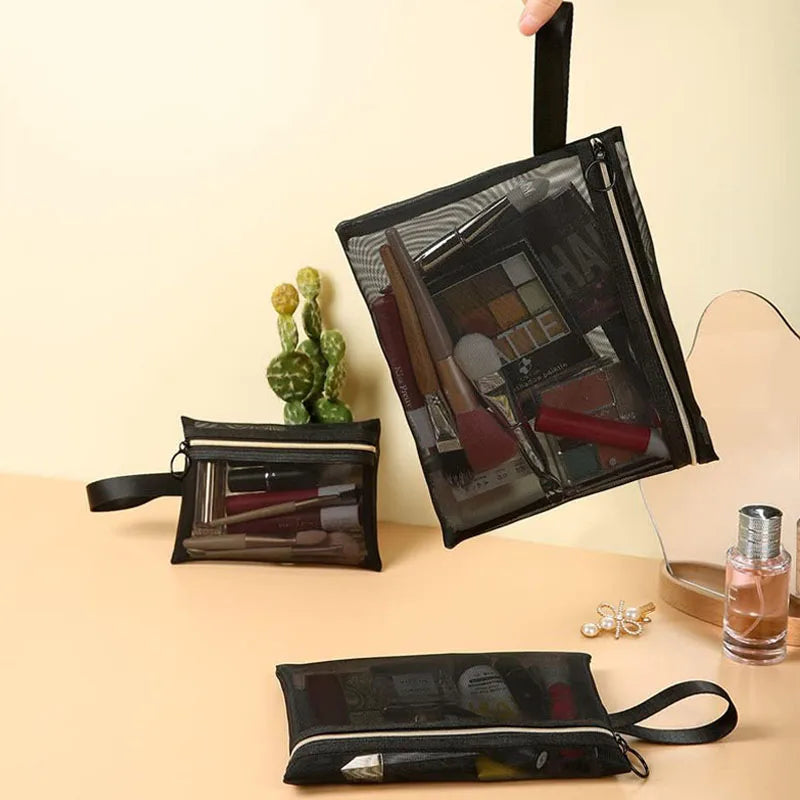 1PCSLarge Capacity Mesh Cosmetic Bag Travel Storage Female Make Up Black Portable Toiletry Organizer Case Lipstick Storage Pouch