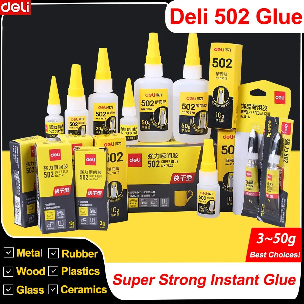 Deli 502 Professional Super Glue Cyanoacrylate – Fast Instant Adhesive for Hardware Metal Wood Cars Craft Hobby Seconds Bond