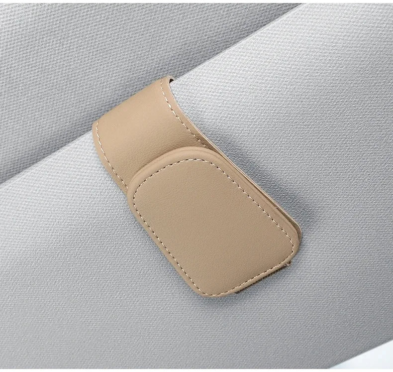 Magnetic Leather Sunglasses Clip Multifunctional Ticket Card Holder Car Sun Visor Interior Accessories