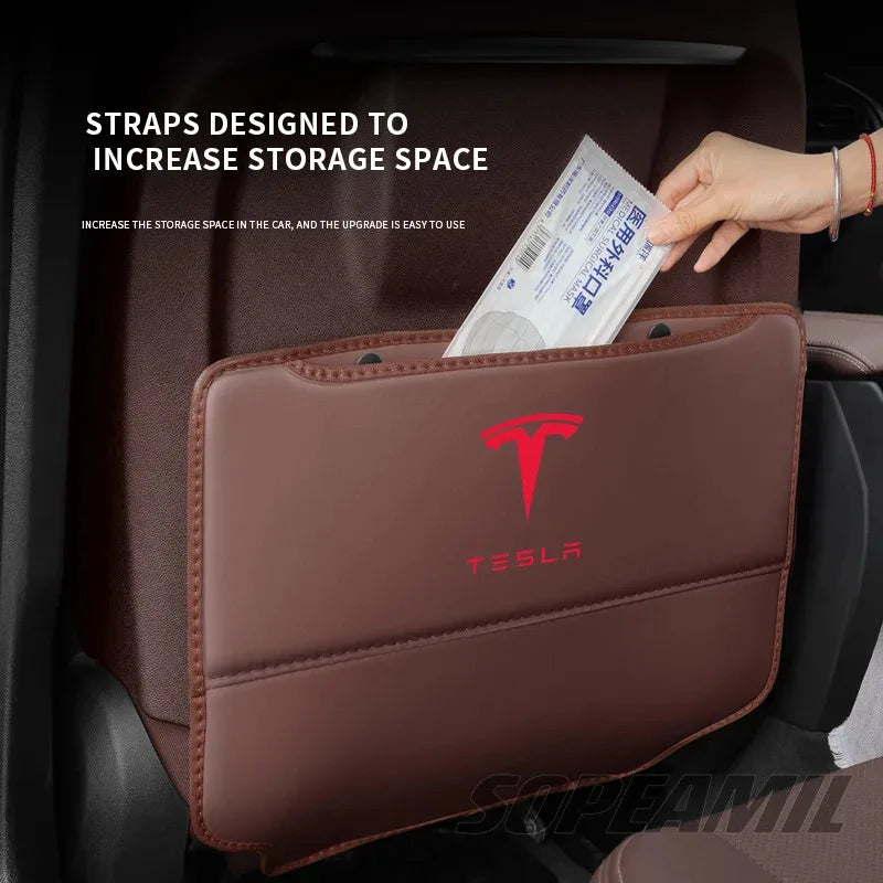 Car Seat Back Protection Anti-Kick Pad Rear Seat Storage Bag For Tesla Cybertruck Beast Roadster Model 3 Model Y Model S Model X