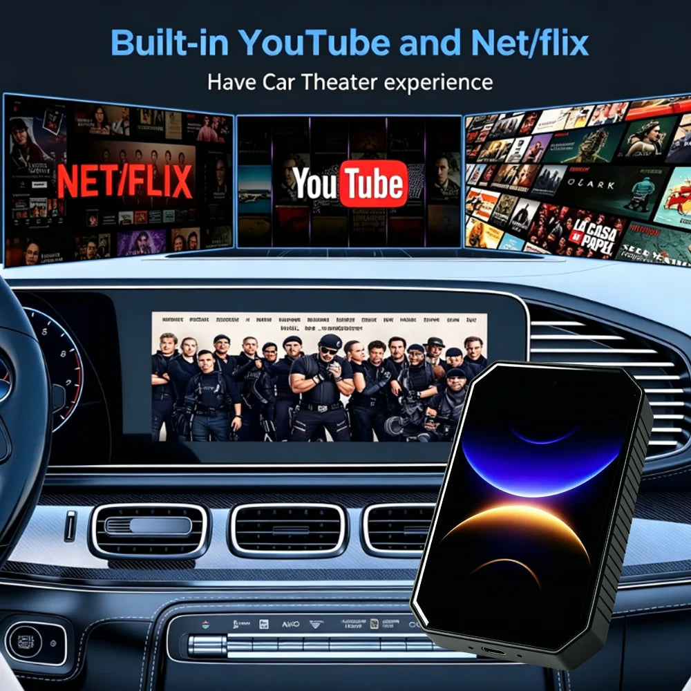 2026 PLAYAIBOX Android 15 3 in 1 Wireless CarPlay Smart AI Box Android Auto Adapter Plug Play Car TV Box Support YouTube Netflix