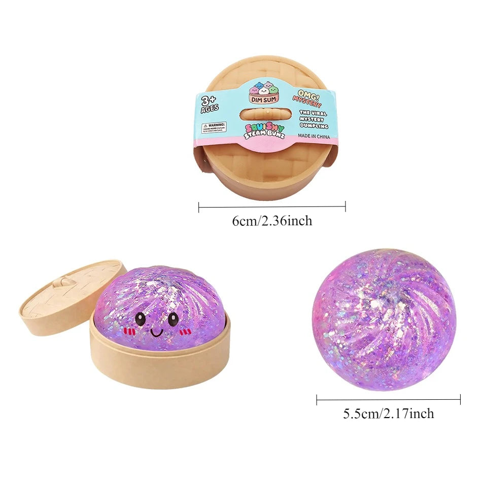 Glitter Dumpling Squishy with Box Mini Dumplings Sensory Squeeze Toy for Stress Relief Random Color Cute