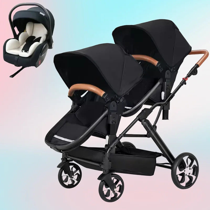 High landscape baby stroller for twins, suitable for folding four wheeled baby strollers for two children NEW 2025 kids car