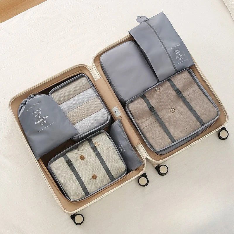 7Pcs/set Travel Luggage Storage Bags Toiletries Shoes Clothing Underwears Sorting Organizer Bag Set