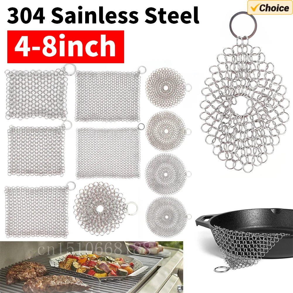 316 Stainless Steel Cast Iron Cleaner Chain Mail Scrubber Brush Pan Net Home Cookware Kitchen Tool Clean Kitchen Small Items