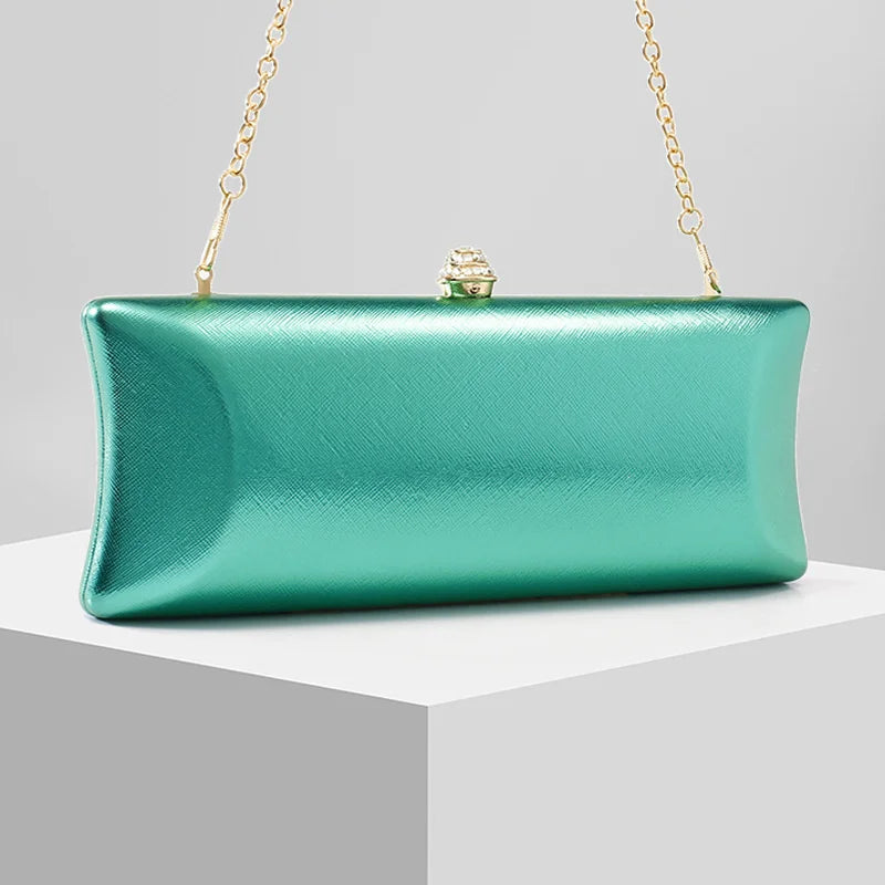 Classical Long Box Evening Bag Women's Luxury Green Wedding Bag  Versatile Pure Color Pillow Clutch Purse with Crossbody Chain