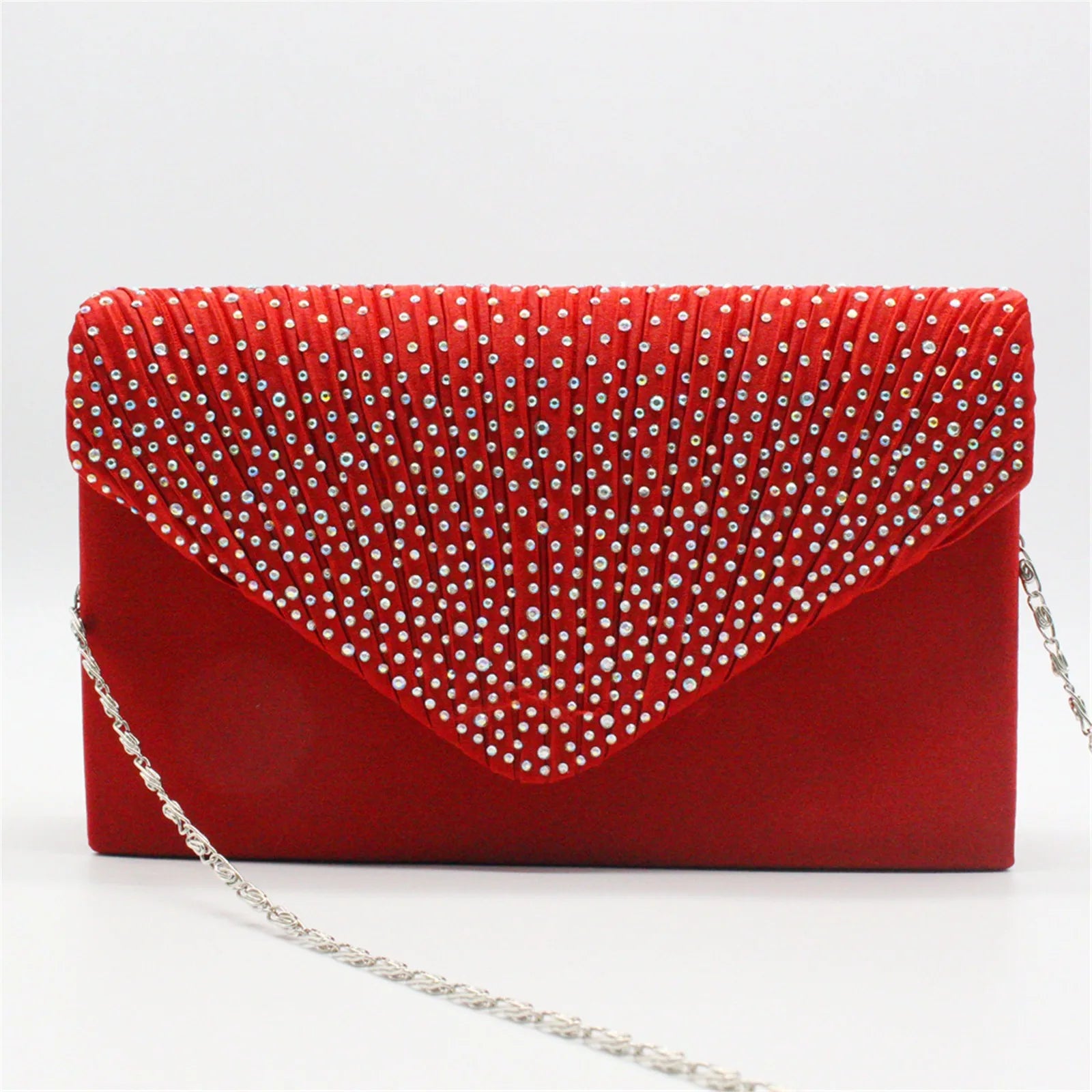 Women'S Fashion Elegant Clutches Trend Satin Rhinestone Shoulder Bag With Thin Chain Party Banquet Dress Matching Evening Bags