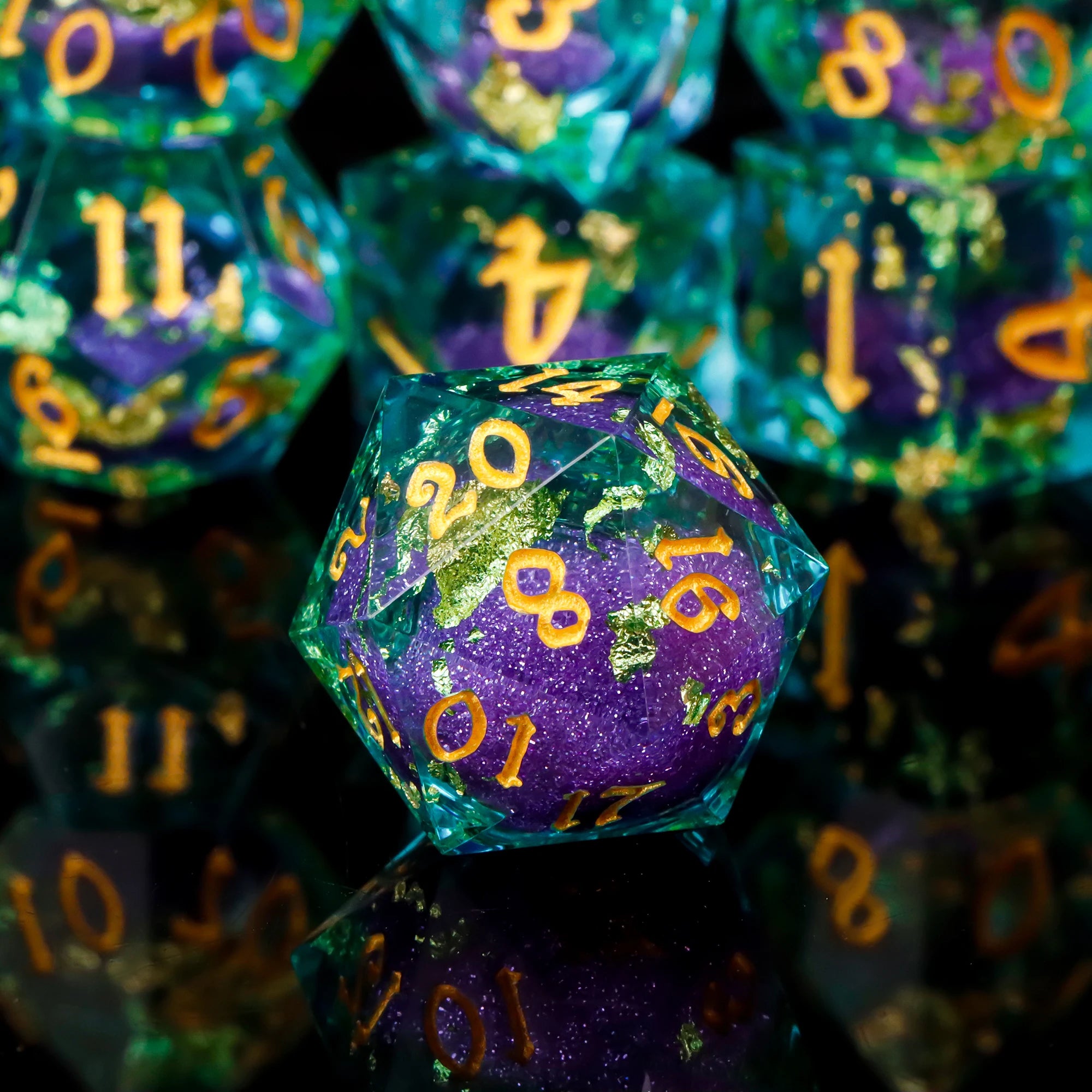 Handmade Resin Sharp Edge D&D Dice for Dungeons and Dragon Tabletop Games, Black Dice Polyhedral D&D Dice