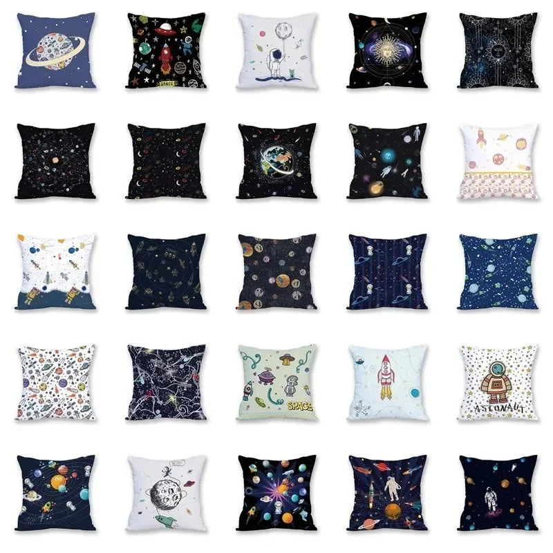 Cosmic pattern of the Sun, planets Double-sided Printed pillow cover Short plush Suitable living rooms sofas throw cushion cover